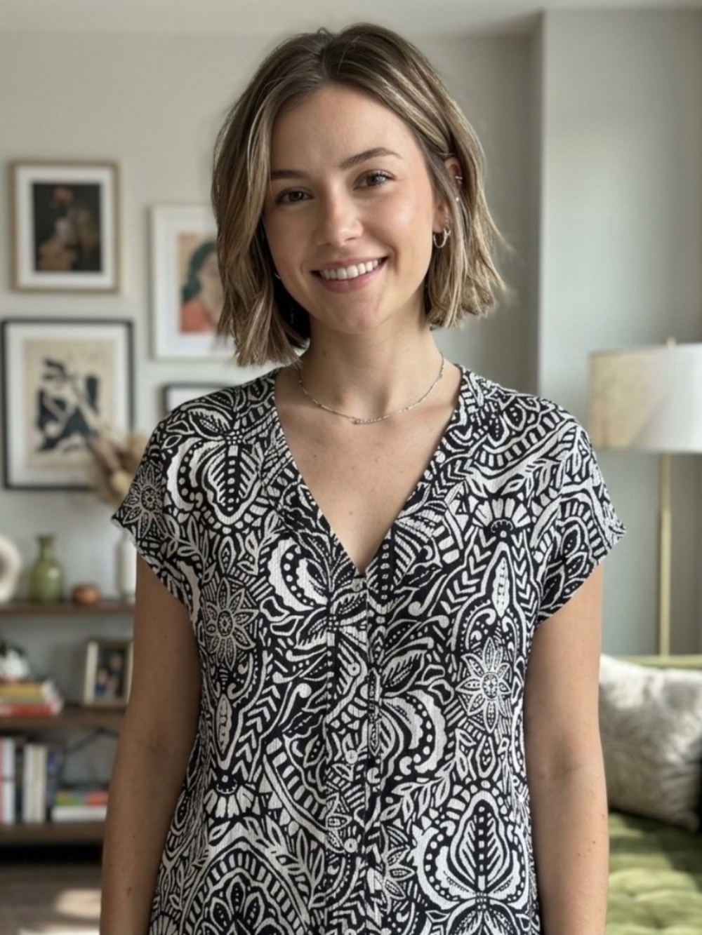 Rachel Zoe Black Ivory Floral Top 1X Linen Blend Coastal Grandma Cottagecore
